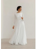 Lace Chiffon V Open Back Minimalist Wedding Dress
